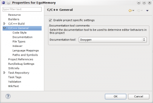 Doxygen settings in Eclipse